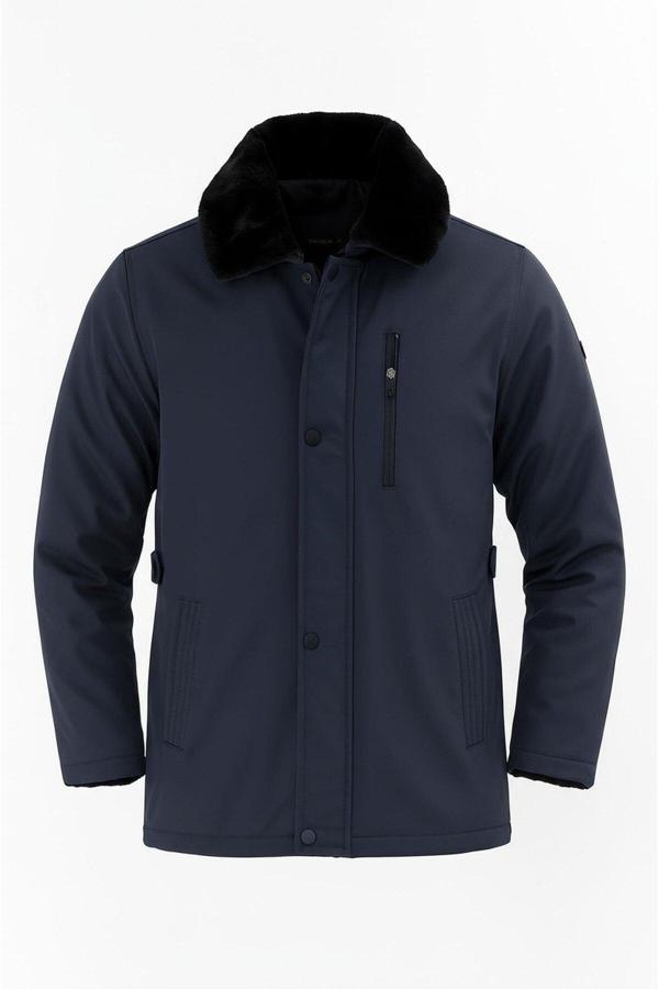 Sivaist Erkek Lacivert Yakası Çıkartılabilir Kürklü Su İtici İçi Kürklü Kaban – Rüzgar Geçirmez, Hafif Ve Da - Image 1