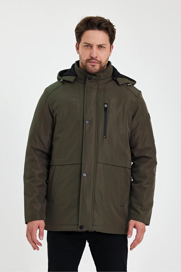 Sivaist Yeşil İçi Kalın Kürklü Çıkartılabilir Kapüşonlu Rüzgar Ve Su Geçirmez Mont&Kaban - Image 1