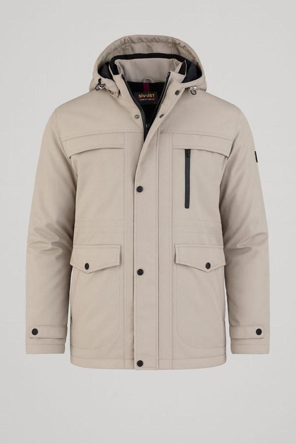 Sivaist Erkek Krem Pamuk Polyester Karışımlı Kürklü Çıkartılabilir Kapüşonlu Mont&Kaban - Image 1