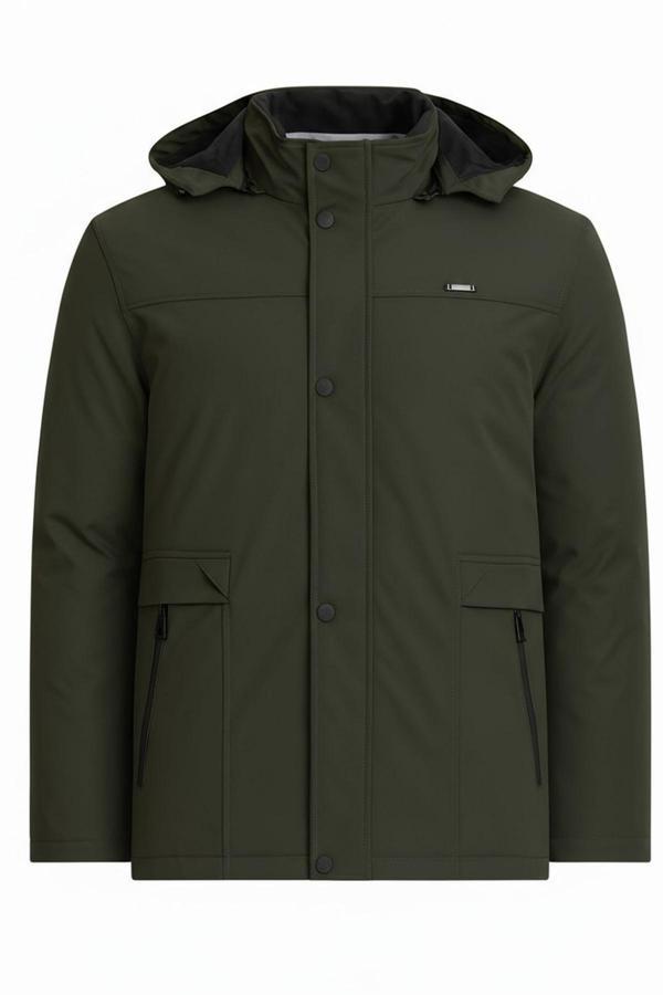 Sivaist Erkek Yeşil %100 Su Ve Rüzgar Geçirmez Kürklü Çıkartılabilir Kapüşonlu Mont&Kaban - Image 1