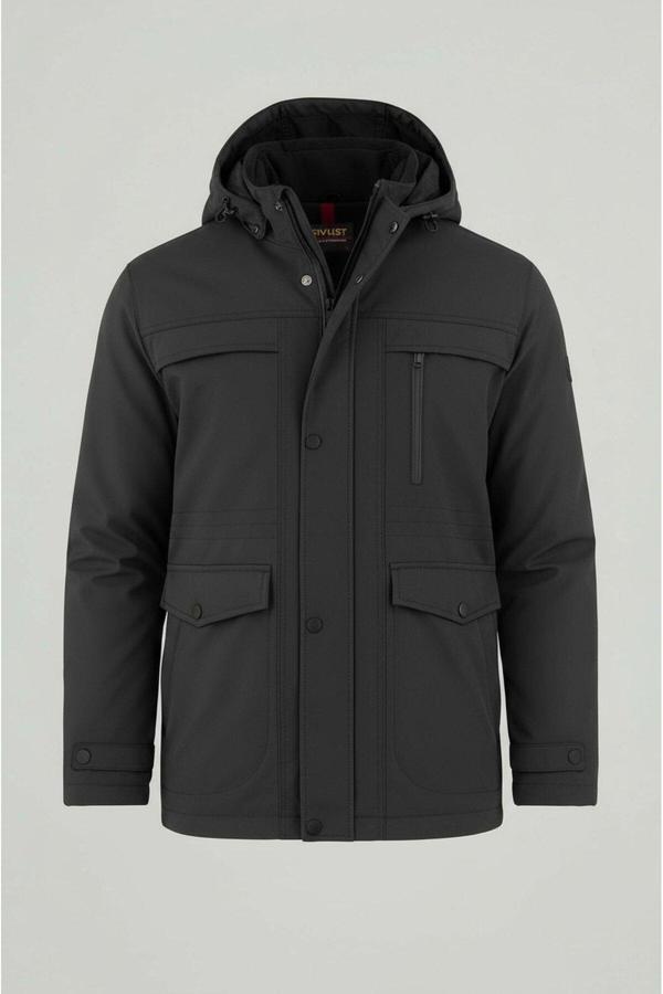 Sivaist Erkek Gri Pamuk Polyester Karışımlı Kürklü Çıkartılabilir Kapüşonlu Mont&Kaban - Image 1