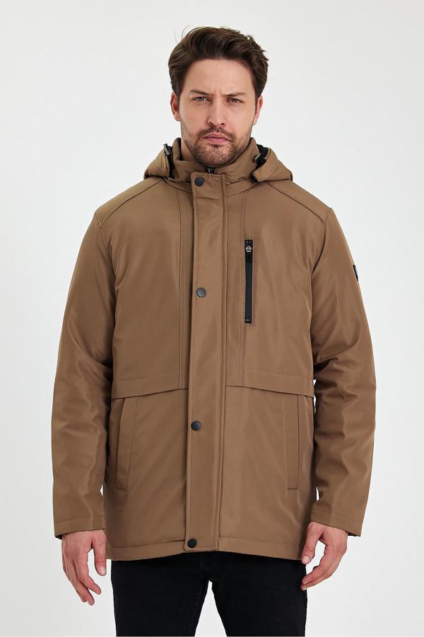 Sivaist Kahverengi İçi Kalın Kürklü Çıkartılabilir Kapüşonlu Rüzgar Ve Su Geçirmez Mont&Kaban - Image 1