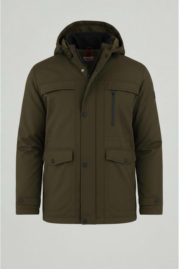 Sivaist Erkek Yeşil Pamuk Polyester Karışımlı Kürklü Çıkartılabilir Kapüşonlu Mont&Kaban - Image 1