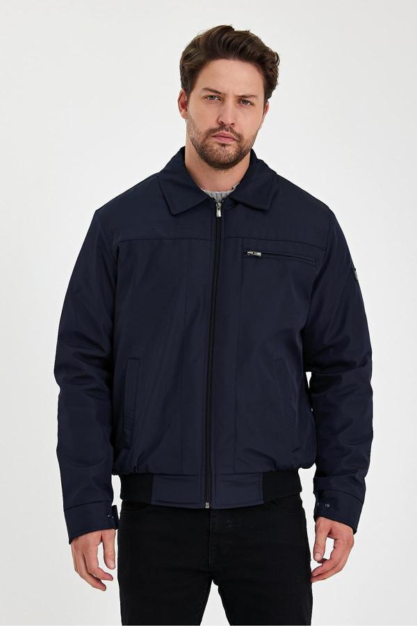 Sivaist Lacivert İçi Kalın Kürklü Klasik Yakalı Rüzgar Ve Su Geçirmez Mont&Kaban - Image 1