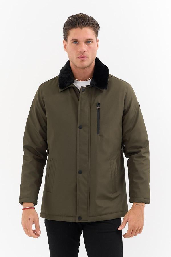 Sivaist Erkek Yeşil Yakası Çıkartılabilir Kürklü Su İtici İçi Kürklü Kaban – Rüzgar Geçirmez, Hafif Ve Dayan - Image 1