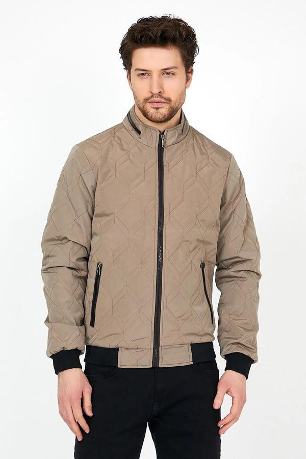 Sivaist Yeni Sezon Erkek Krem Mevsimlik Triko Ve Deri Biye Detaylı Fermuarlı İç Cepli Mont&Ceket - Image 1