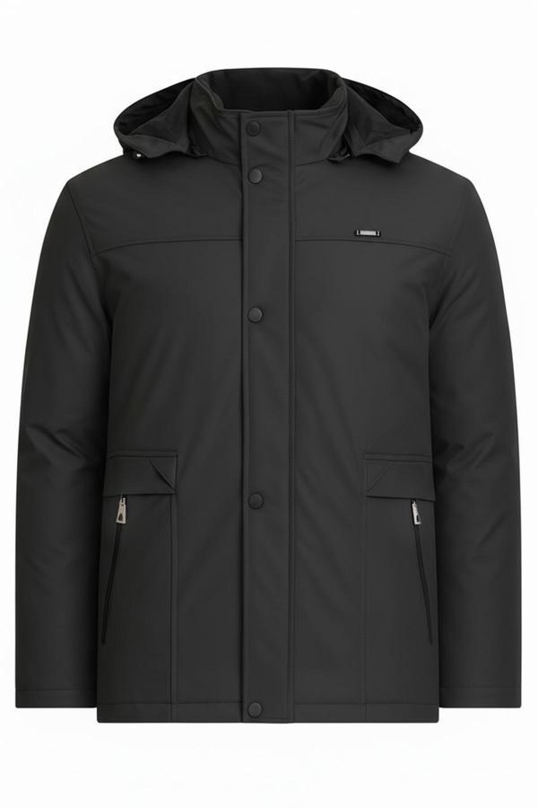 Sivaist Erkek Siyah %100 Su Ve Rüzgar Geçirmez Kürklü Çıkartılabilir Kapüşonlu Mont&Kaban - Image 1