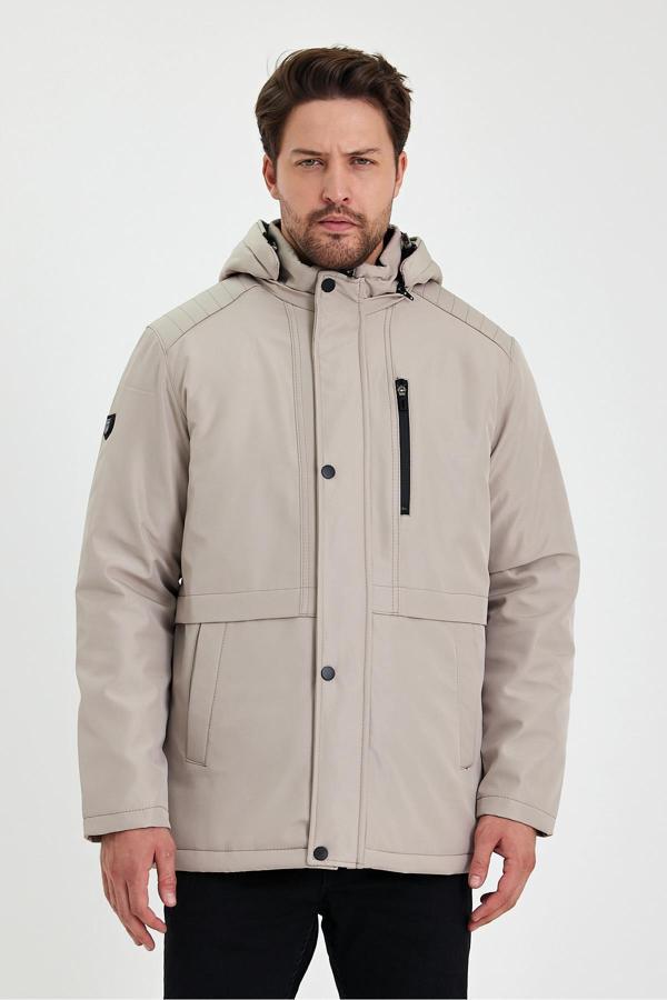 Sivaist Krem İçi Kalın Kürklü Çıkartılabilir Kapüşonlu Rüzgar Ve Su Geçirmez Mont&Kaban - Image 1