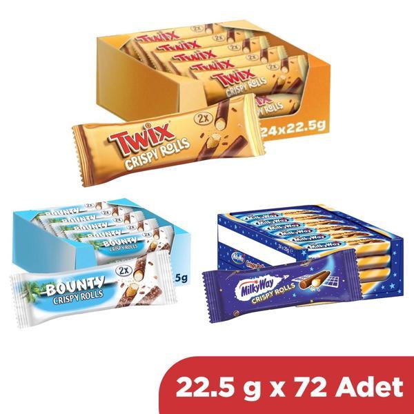 Twix - Bounty - MilkyWay Crispy Rolls 22.5 x 24 Adet 3 lü Karma Paket (Toplam 72 Adet) - Image 1