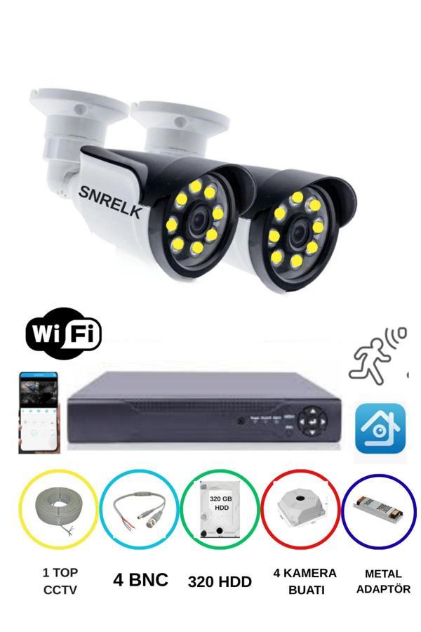 SNRELK  2'Lİ 5MP LENS WARM LEDLİ GECE RENKLİ GÜVENLİK KAMERASI AHD 320 GB SU GEÇİRMEZ FULL SETİ - Image 1