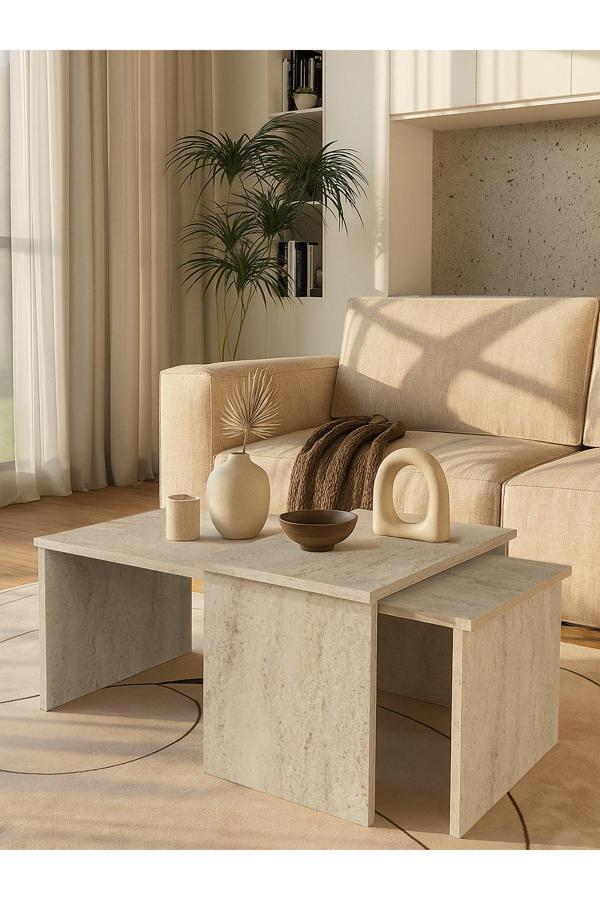 Cosmos Ayarlanabilir Modüler İkili Orta Sehpa Traverten - Image 1