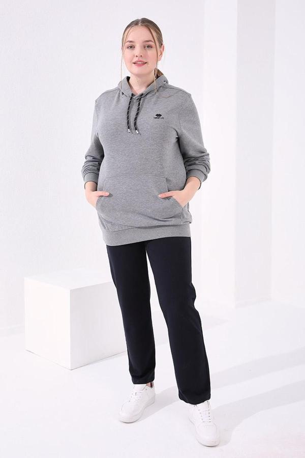 Lacivert Klasik Paça Taş Detaylı Kadın Büyük Beden Eşofman Alt  - 94040 - Image 1