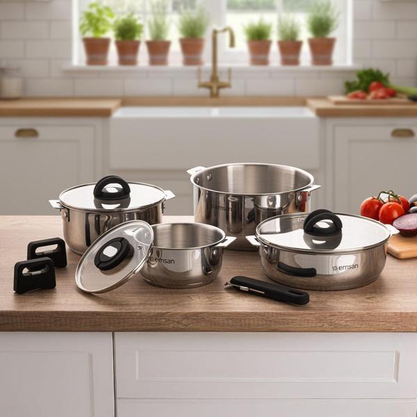 Emsan Steel Click 7 Parça Tencere Seti Açık Gri - Image 1
