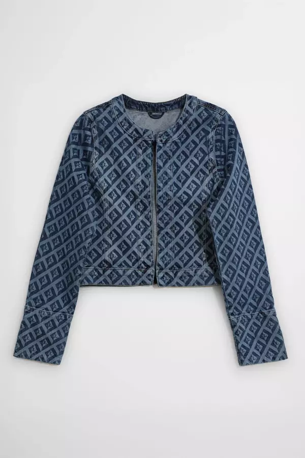 Kadın Modern Desenli Önü Açık Jean Ceket - Image 1