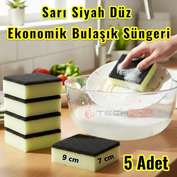 Technow Klasir Ekonomik 9 x 7 cm Sarı Siyah Düz Bulaşık Süngeri - Image 1