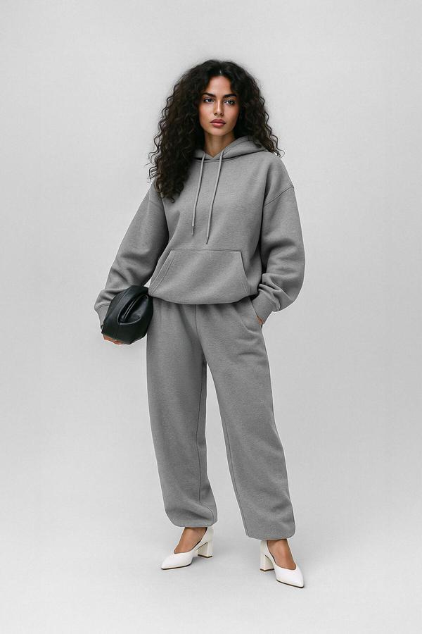 Kadın Kapüşonlu Cepli Gri Sweatshirt - Image 1