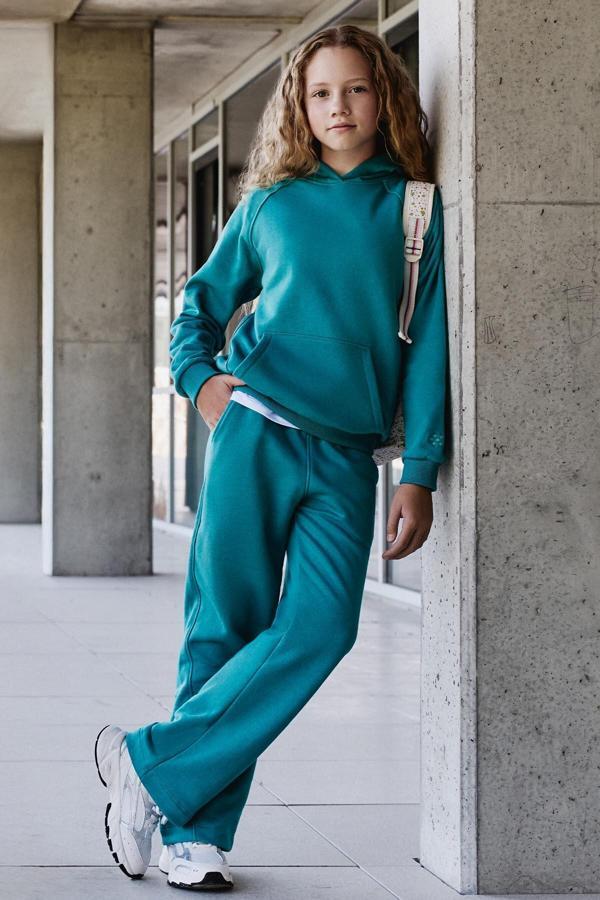 Deniz Yeşil Pamuklu İçi Tüylü Yumuşak Dokulu Standart Fit Nakışlı Kız Çocuk Eşofman Takım - 75162 - Image 1