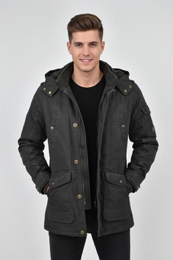 Erkek Spor Kanvas Kapüşonlu Parka M2585 BGL-ST04915 - Image 1