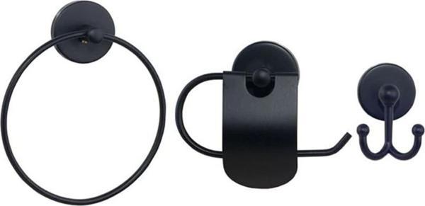 MK Yapişkanli 3'lü Banyo Aksesuar Si̇yah Set-001s - Image 1