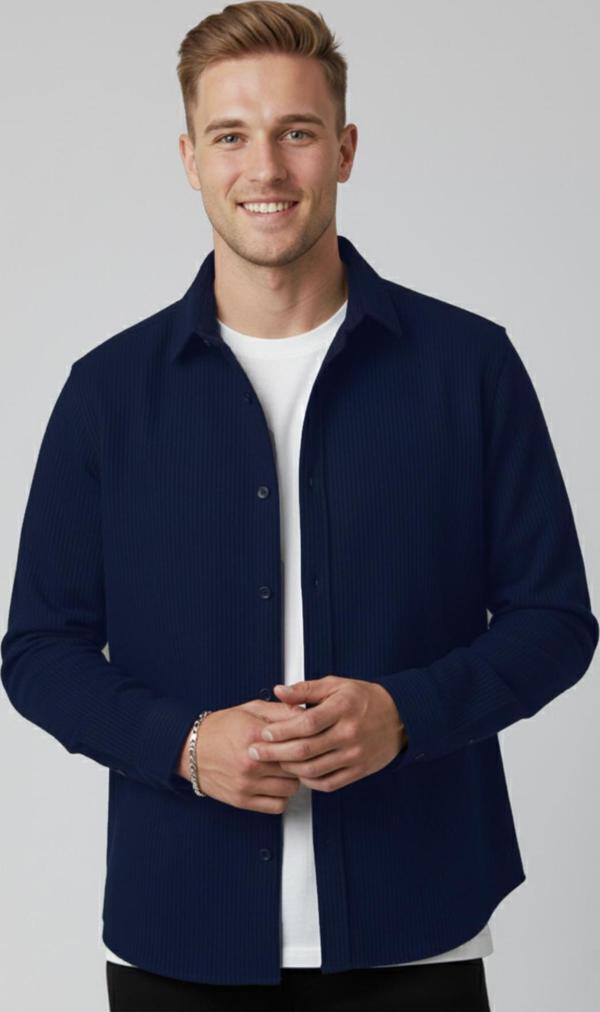 DeepSEA Erkek Lacivert Kadife Fitilli Rahat Kesim Gömlek Yumuşak Dokulu Likralı Kadife Gömlek 2600758 - Image 1