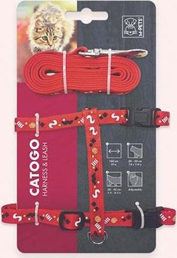 M-Pets Catogo Kedi Göğüs Tasması Seti Kırmızı 90-170 Cm - Image 1