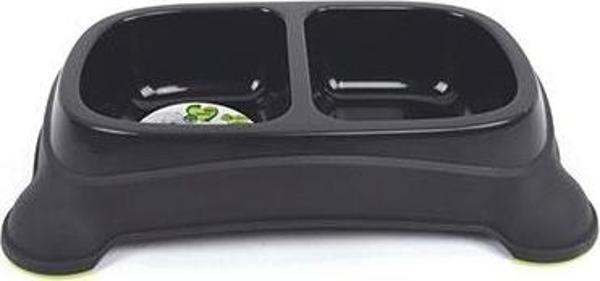 M-Pets Eco Double İkili Plastik Kedi ve Köpek Mama ve Su Kabı Siyah 2x400 Ml - Image 1