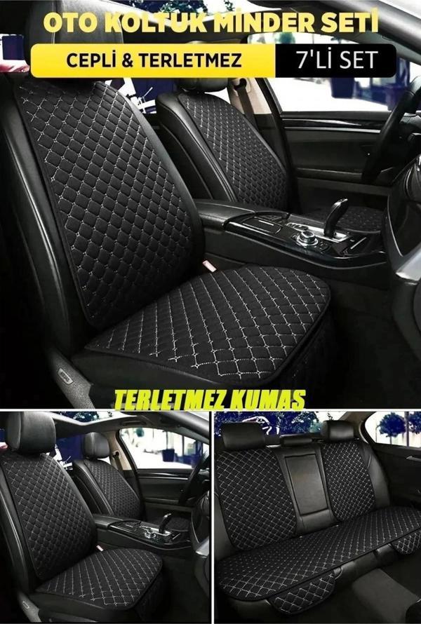 Audi TT Terletmez Kumaş Minder Seti 7 Parça Ön Ve Arka Oturak Sırt Dayama Minder siyah-beyaz - Image 1