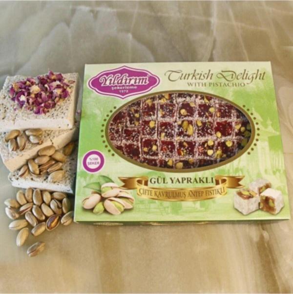 Güllü Antep Fıstıklı Çifte Kavrulmuş Lokum 300g. - Image 1