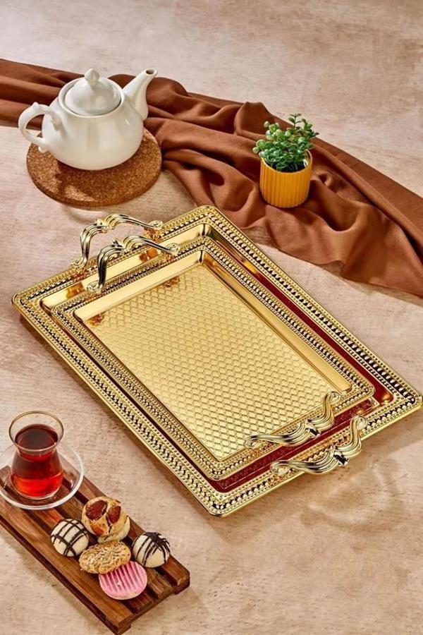 Cooker Özel Seri Altın Rengi Dikdörtgen Tepsi 2 Parça - Image 1