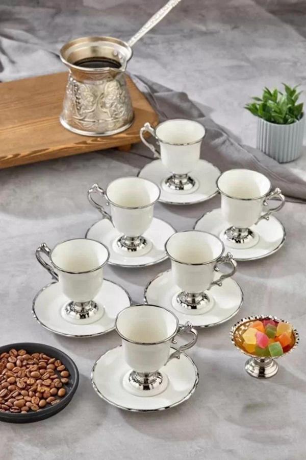 Cooker CKR3535 Silver Detaylı Porselen Kahve Fincan Takımı 6'lı - Image 1