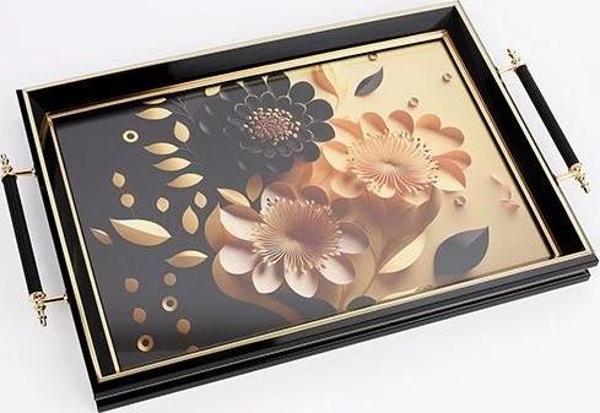 Kosova Çiçek Desenli Tepsi 50x31 cm - Image 1