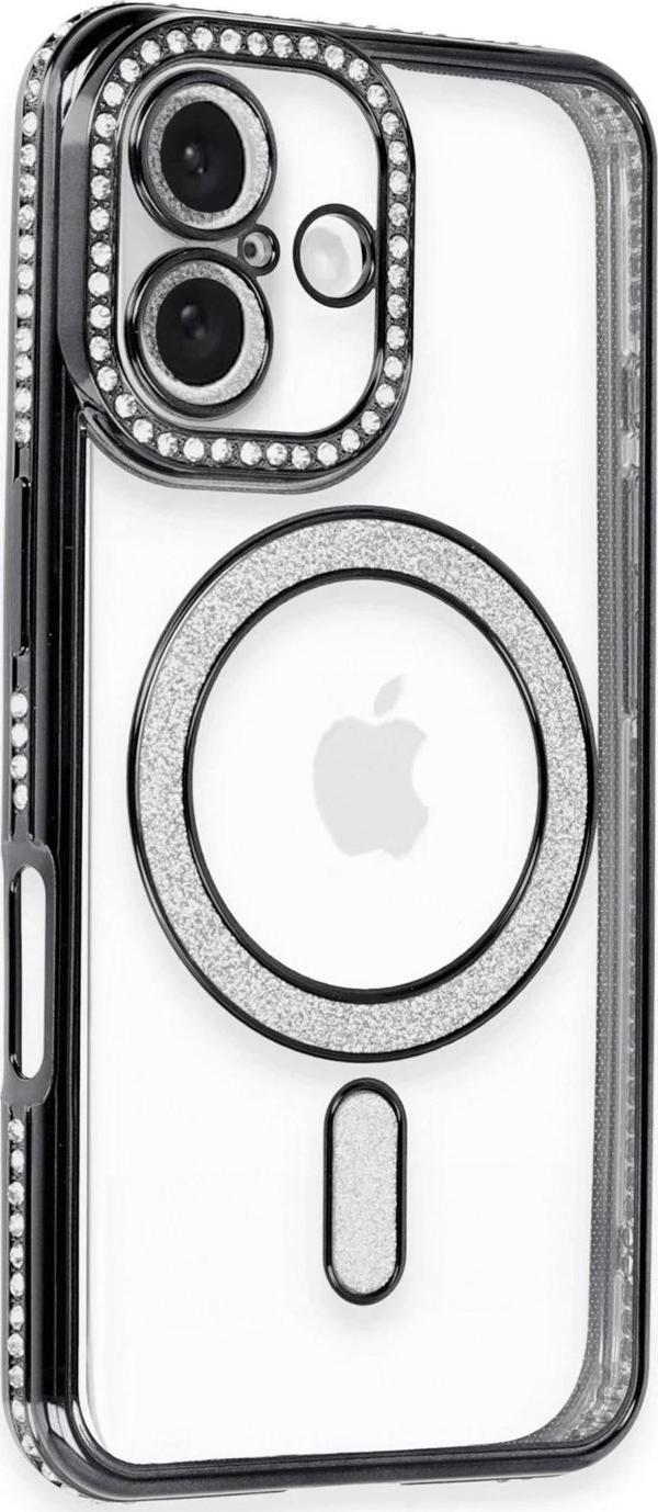 iPhone 16 Kılıf Joke Simli Magneticsafe Kılıf - Siyah-(5796) - Image 1