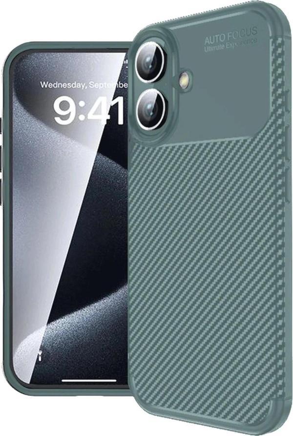 iPhone 16 Plus Kılıf Auto Focus Karbon Kapak - Koyu Yeşil-(5796) - Image 1