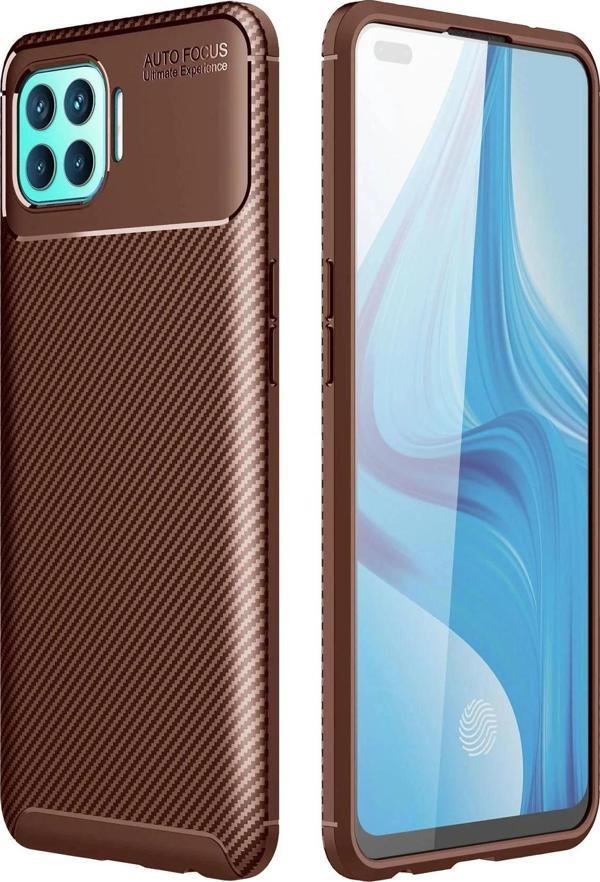 Oppo Reno 4 Lite Kılıf Auto Focus Karbon Kapak - Kahverengi-(5796) - Image 1
