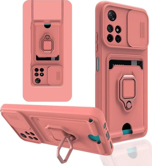 Xiaomi Redmi Note 11T Kılıf Zuma Kartvizitli Yüzüklü Silikon - Pembe-(5796) - Image 1