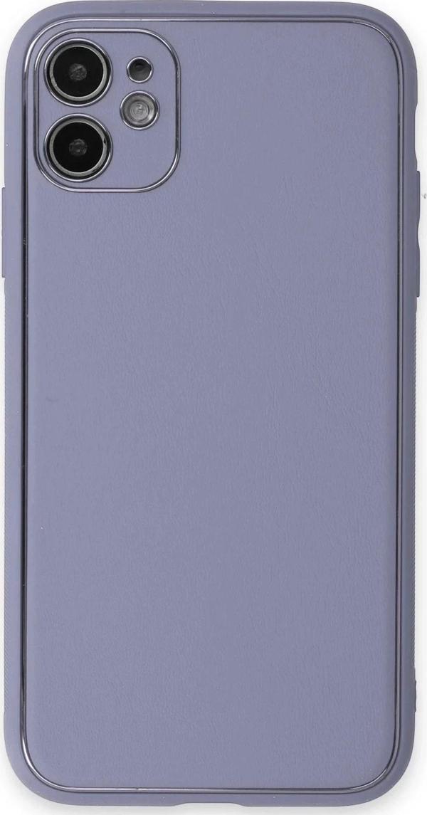 iPhone 12 Kılıf Coco Deri Silikon Kapak - Açık Lila-(5796) - Image 1