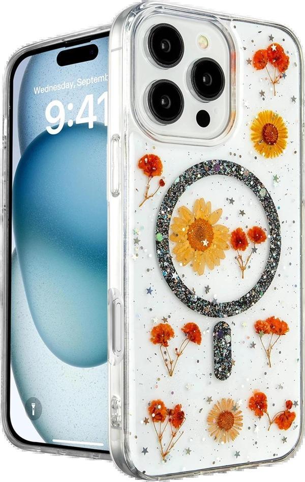 iPhone 16 Pro Kılıf Daisy Simli Magsafe Kapak - Siyah-(5796) - Image 1