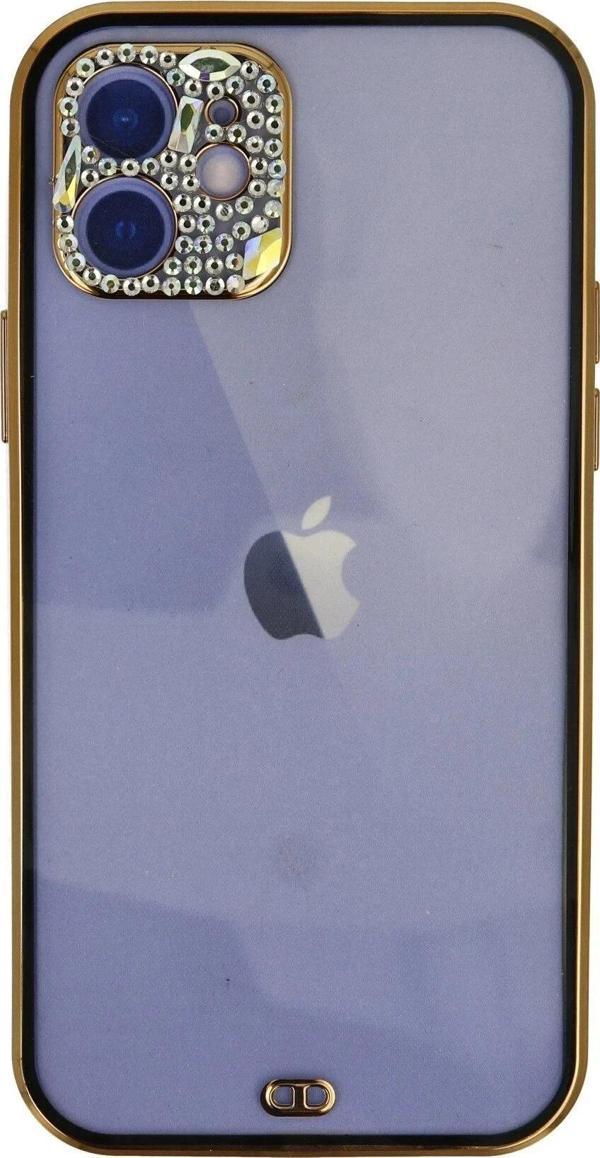 iPhone 12 Kılıf Liva Taşlı Silikon - Siyah-(5796) - Image 1