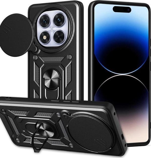 Xiaomi Redmi Note 14 Pro Plus Kılıf Pars Lens Yüzüklü Silikon - Siyah-(5796) - Image 1