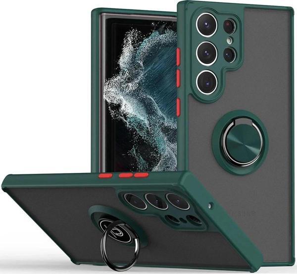 Samsung Galaxy S25 Ultra Kılıf Montreal Yüzüklü Silikon Kapak - Yeşil-(5796) - Image 1
