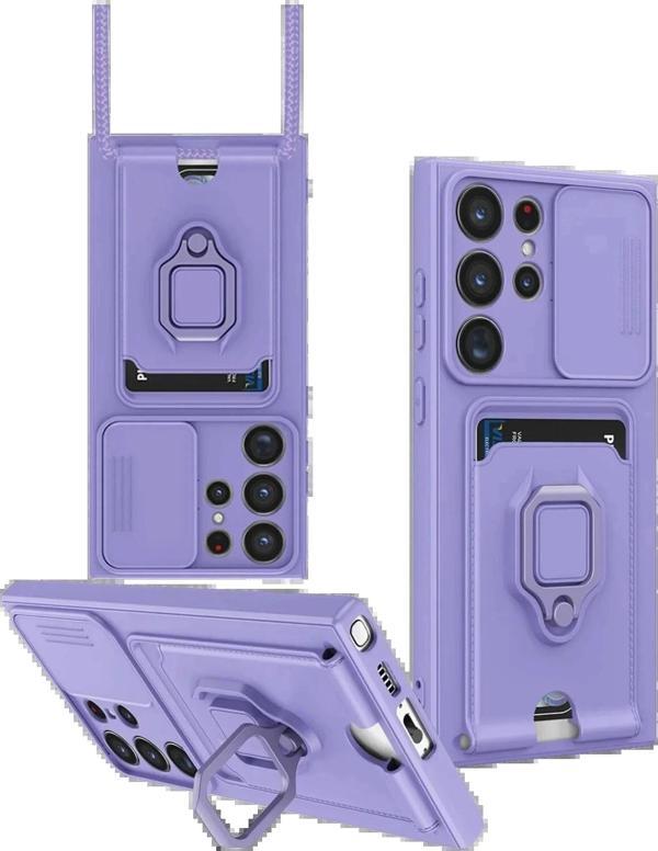 Samsung Galaxy S25 Ultra Kılıf Zuma Kartvizitli Yüzüklü Silikon - Lila-(5796) - Image 1