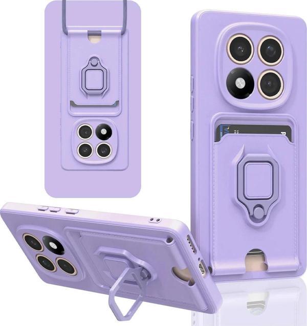Xiaomi Redmi Note 14 Pro 4G Kılıf Zuma Kartvizitli Yüzüklü Silikon - Lila-(5796) - Image 1