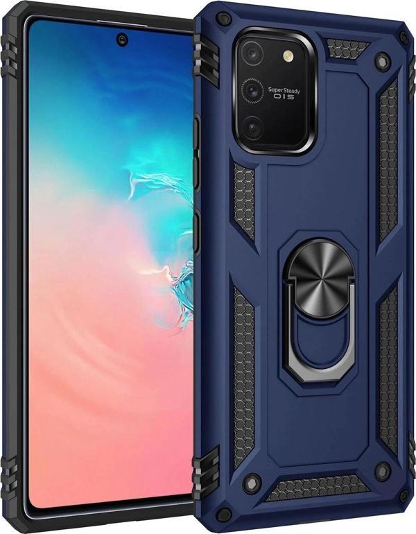 Samsung Galaxy A91 / S10 Lite Kılıf Sofya Yüzüklü Silikon Kapak - Lacivert-(5796) - Image 1