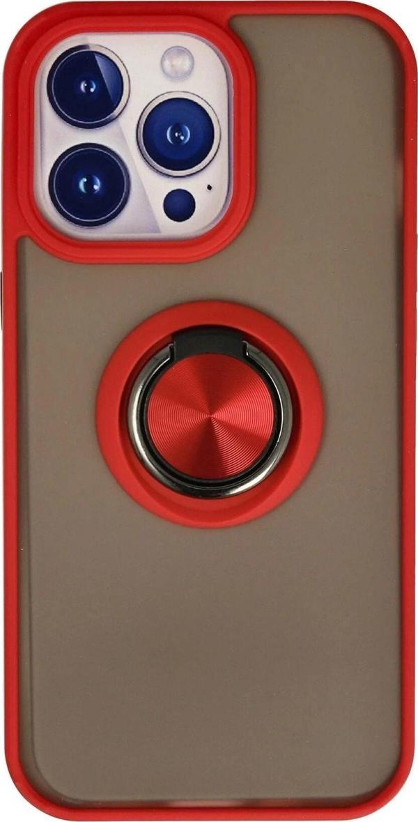 iPhone 13 Pro Kılıf Montreal Yüzüklü Silikon Kapak - Kırmızı-(5796) - Image 1