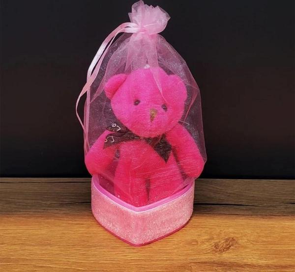 Hediyelik Pembe Tül Kese Ve Ayıcık - Image 1