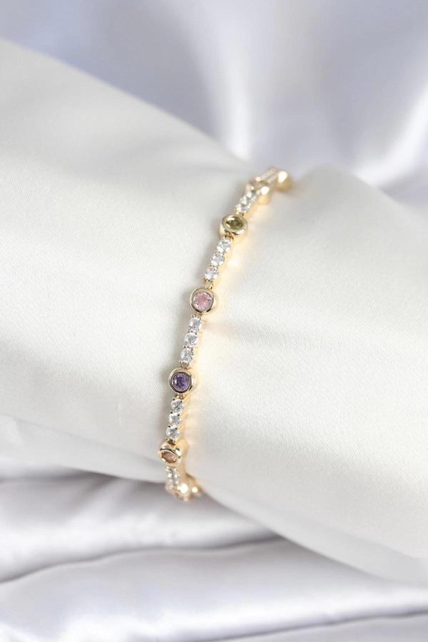 BFS Pirinç Gold Renk Zirkon Taşlı Kadın Bileklik - Image 1