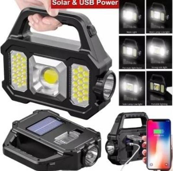 P-880a Solar Powerbanklı Şarjlı Taşınabilir Güçlü Fener - Image 1