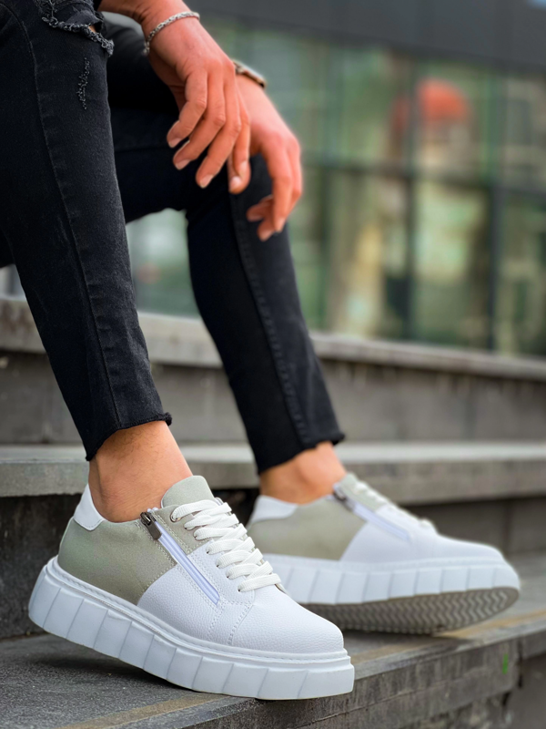 KB-X155 Kuback Beyaz Cilt Gri Süet Detaylı Beyaz Yüksek Taban Günlük Spor Ayakkabı - Image 1