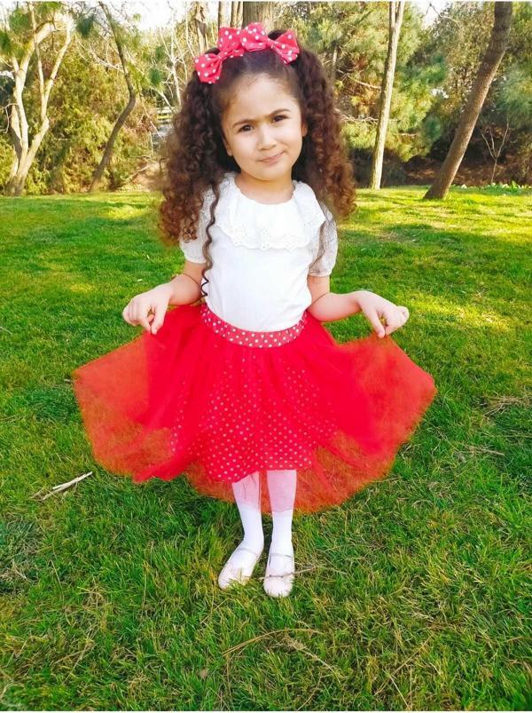 Angels Collection Kız Çocuk Tütü Etek- Kırmız Beyaz Puantiyeli - Astarlı - Image 1