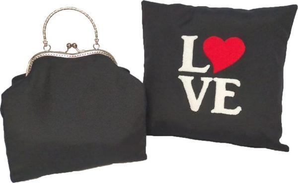 Angels Collection Metal Klipsli El Yapımı Vintage El Çantası Ve Love Punch İşlemeli Kırlent Sevgililer Günü İçin - Image 1